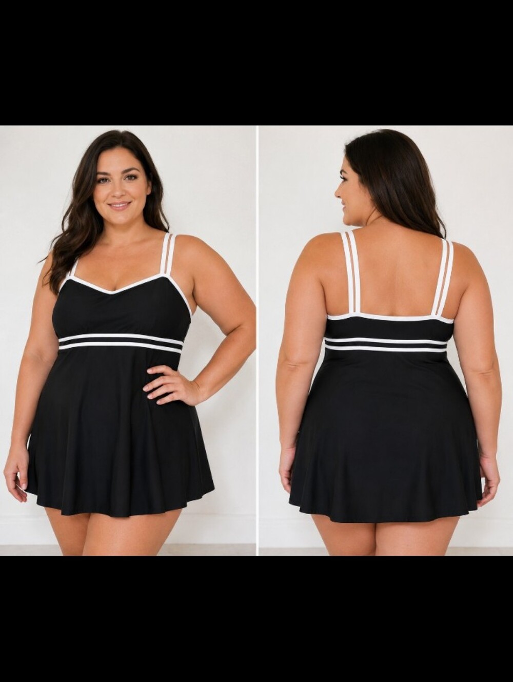 croft & barrow black white trim swimdress swimsuit plus size 16w